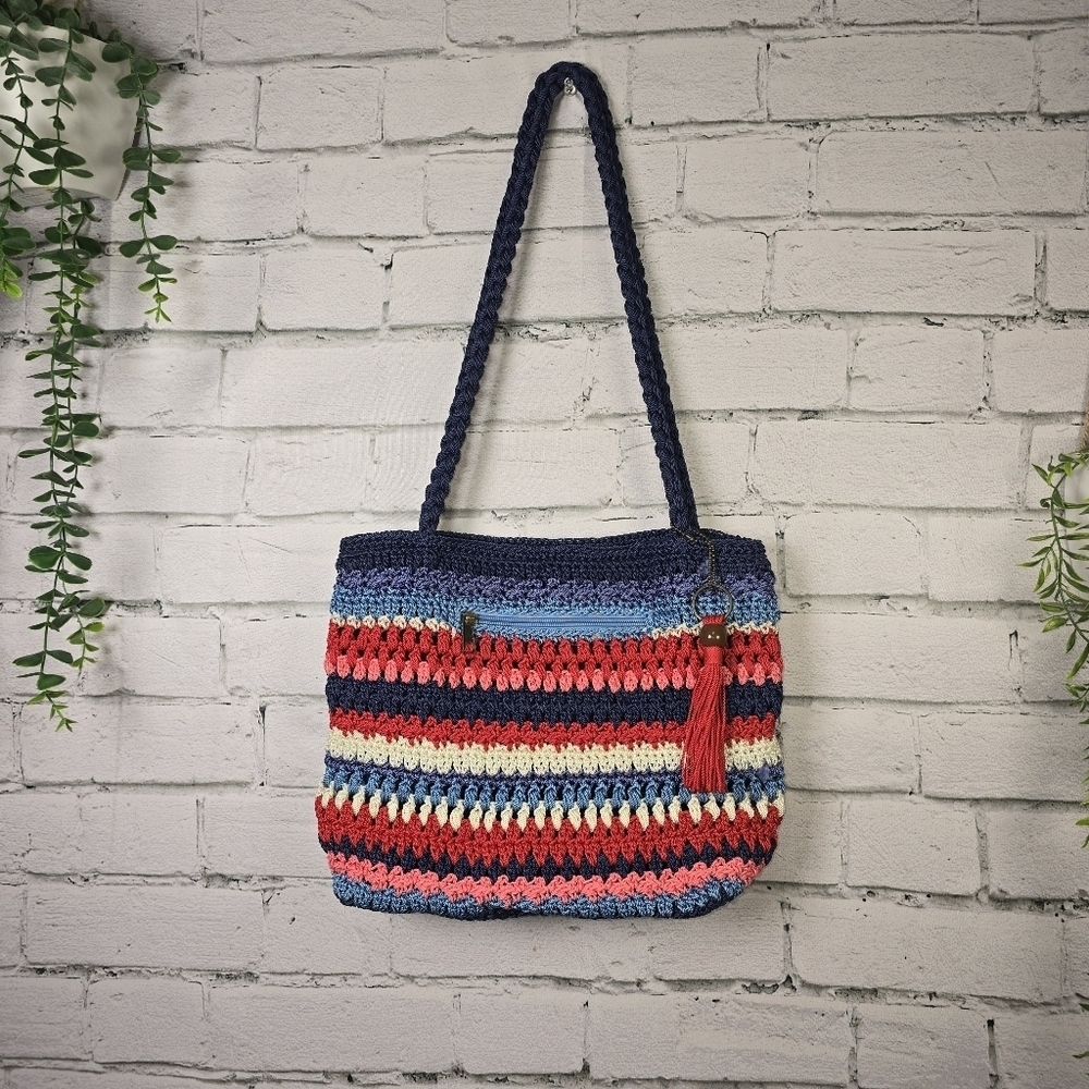 Blue and Red Striped Shoulder Bag